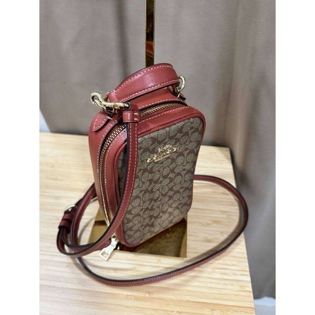 ORIG Preloved CCH Eva Phone Crossbody Small Bag In Khaki Brown Signature Canvas