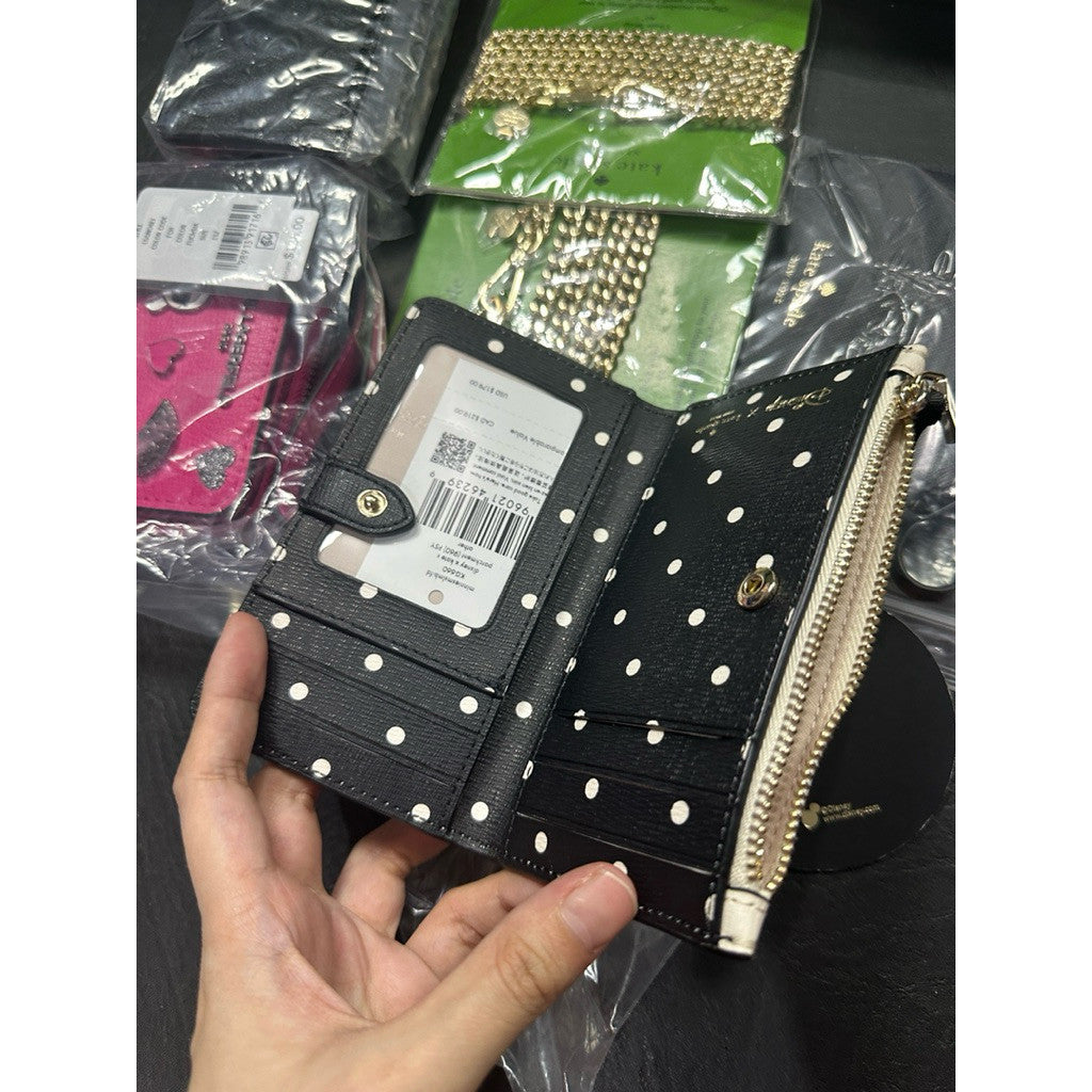 ORIG & IMPORTED KS Disney Minnie Mouse Small Slim Bifold White/Black Wallet