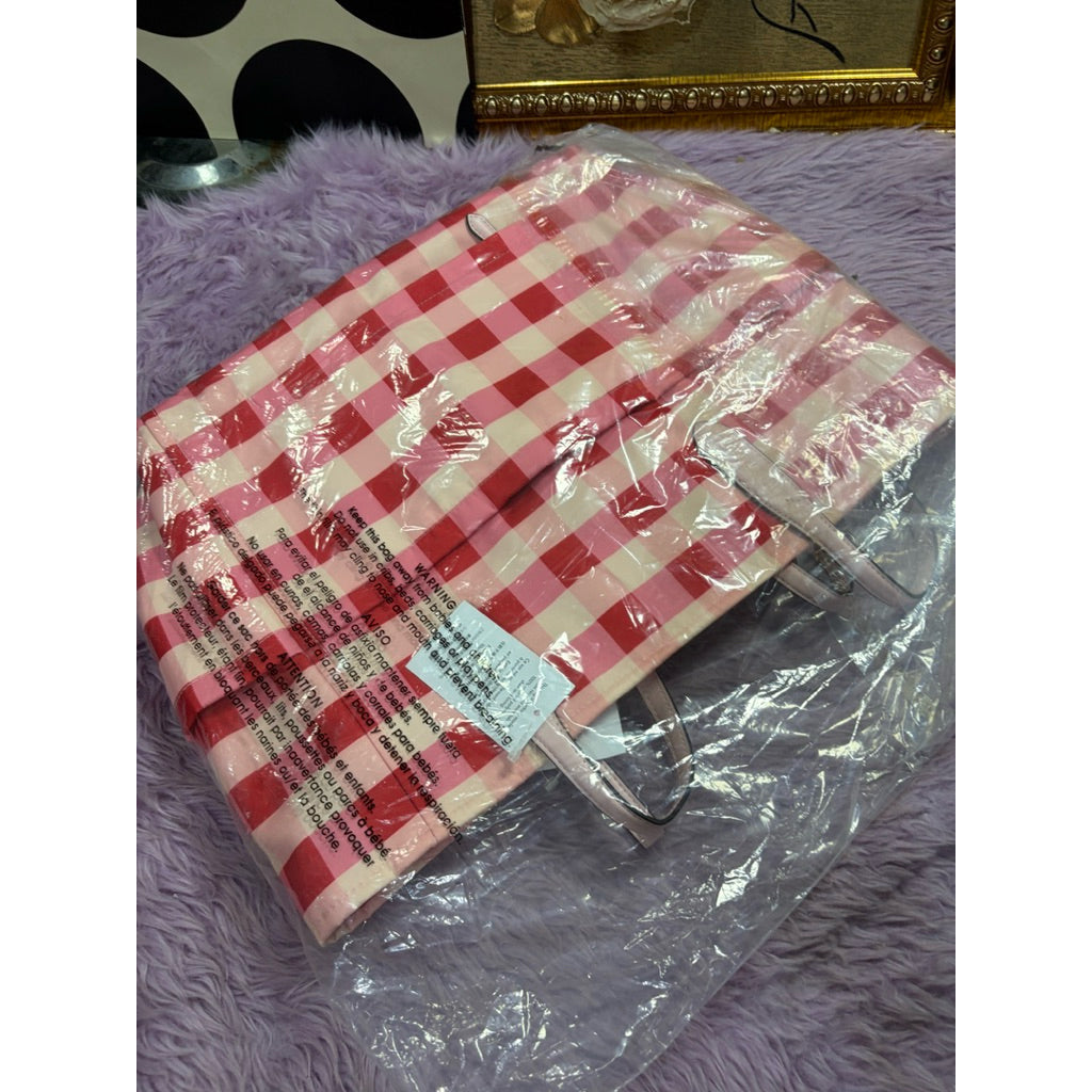 ORIG & IMPORTED KS Chelsea Gingham Large Tote Nylon Bag Satchel Pink Multi