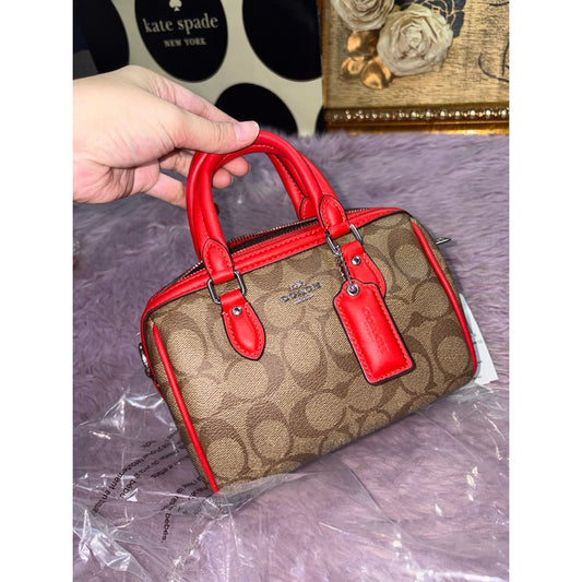 ORIG & IMPORTED CCH Mini Rowan Crossbody Small Bag in Khaki Brown/Miami Red