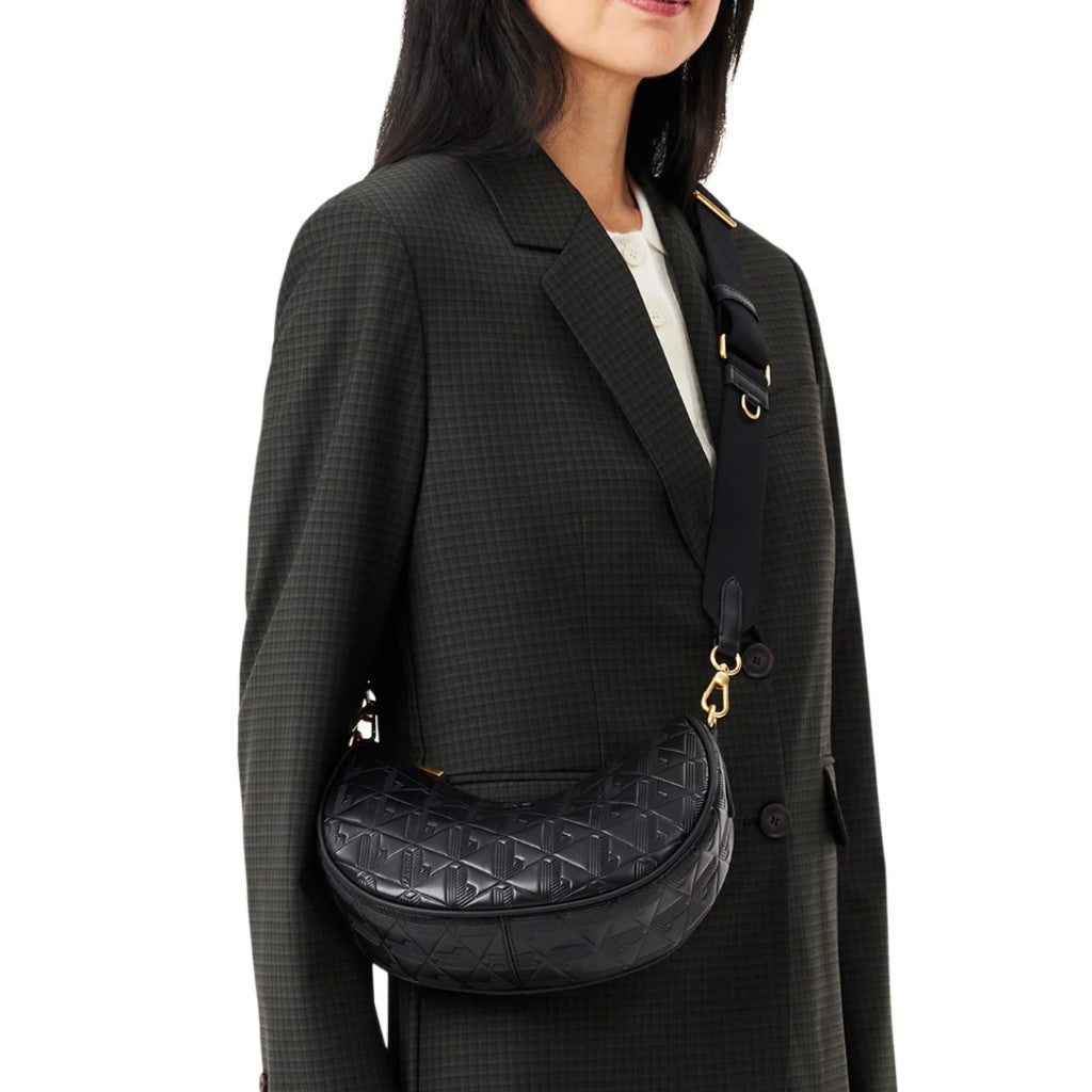 ORIG & IMPORTED LCT Maheki Embossed Leather Half Moon Hobo Shoulder Black Bag
