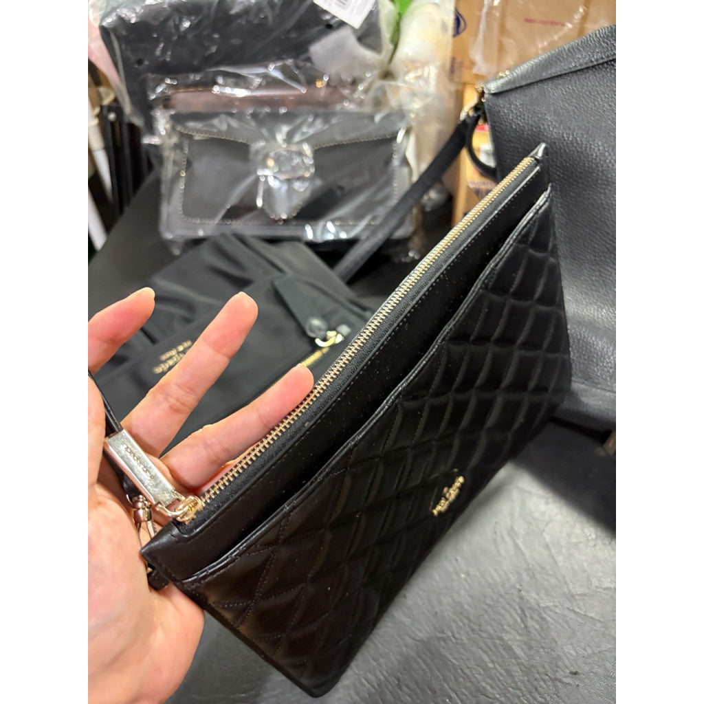ORIG Preloved KS Natalia Quilted Large Zip Slim Pouch Black