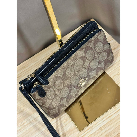 ORIG Preloved CCH Double Zip Large Wristlet Wallet Khaki/Brown