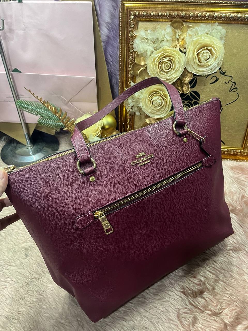 ORIG Preloved Coach Crossgrain Leather Gallery Tote Pink Fuchsia Bag