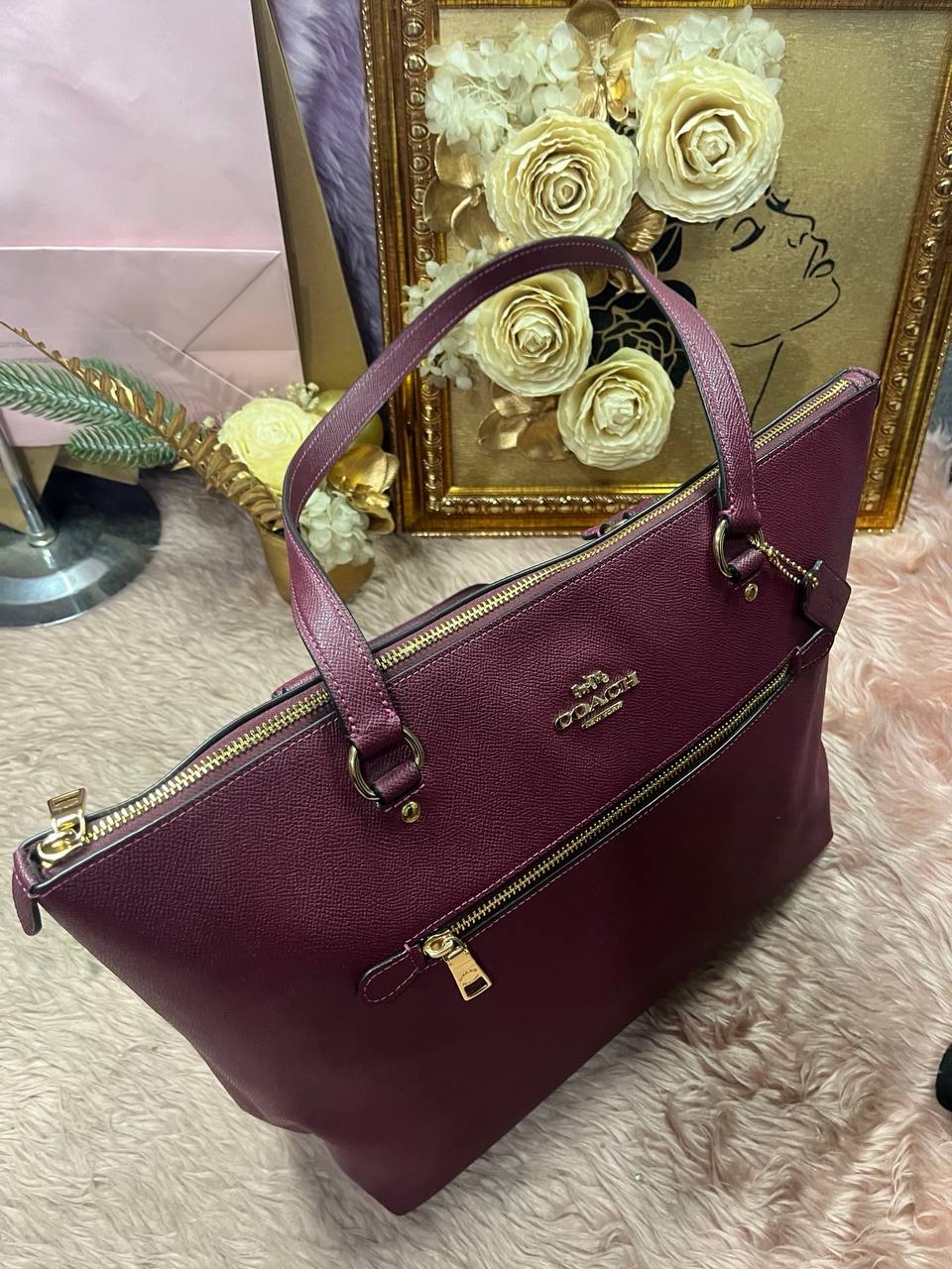 ORIG Preloved Coach Crossgrain Leather Gallery Tote Pink Fuchsia Bag