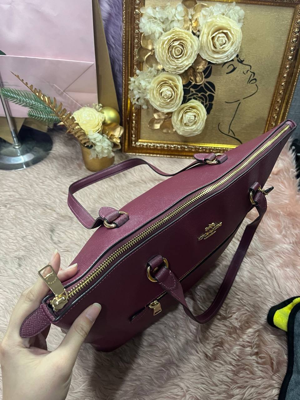 ORIG Preloved Coach Crossgrain Leather Gallery Tote Pink Fuchsia Bag