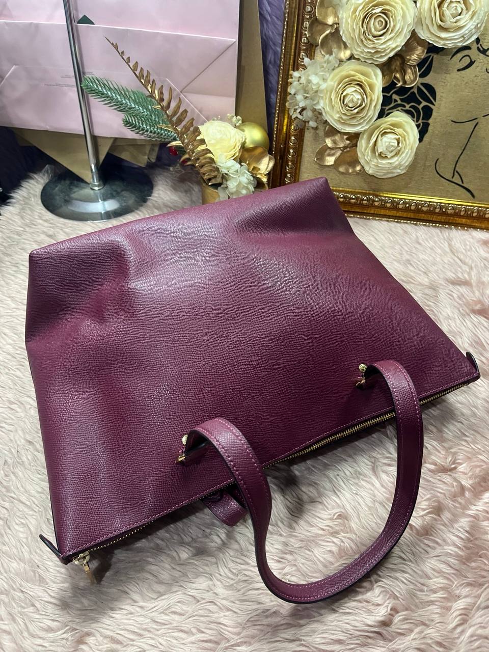 ORIG Preloved Coach Crossgrain Leather Gallery Tote Pink Fuchsia Bag