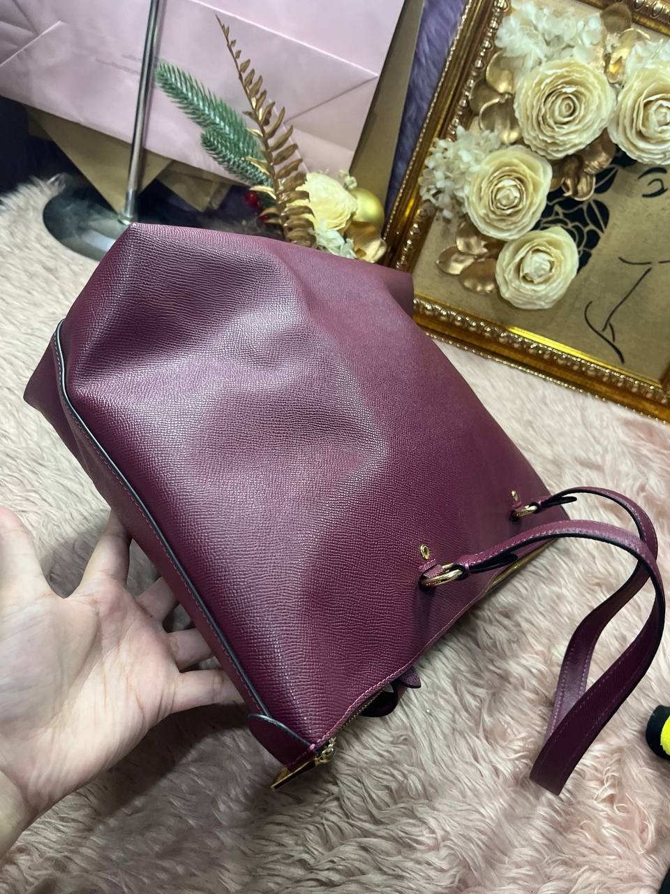ORIG Preloved Coach Crossgrain Leather Gallery Tote Pink Fuchsia Bag