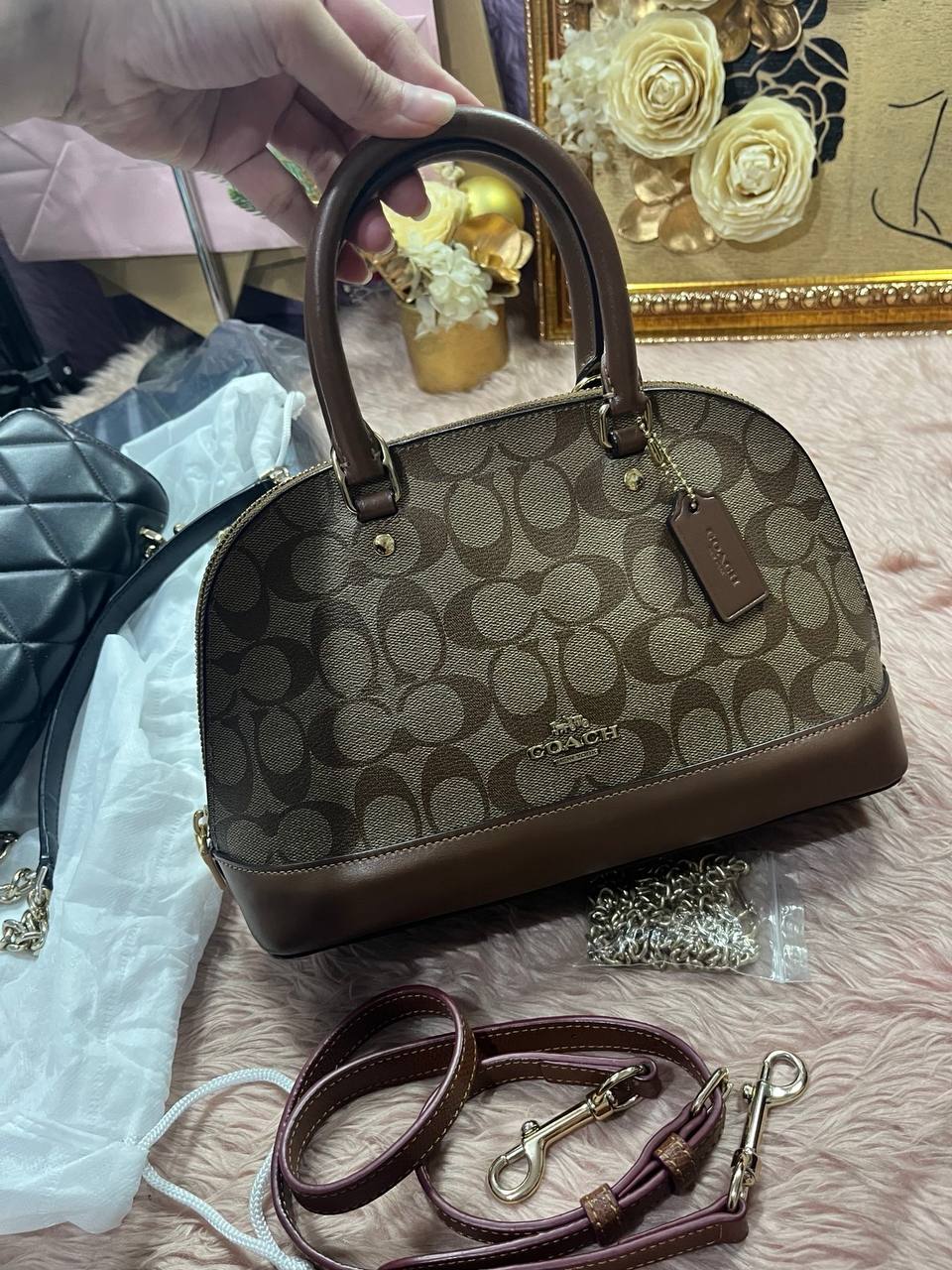 ORIG Preloved Coach Mini Sierra Satchel Signature Khaki Saddle Brown Bag