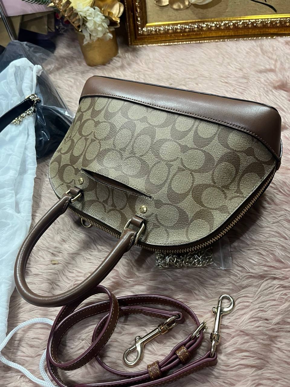 ORIG Preloved Coach Mini Sierra Satchel Signature Khaki Saddle Brown Bag