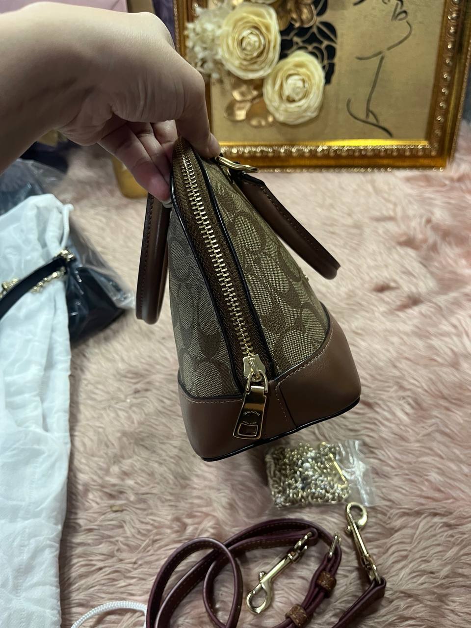 ORIG Preloved Coach Mini Sierra Satchel Signature Khaki Saddle Brown Bag