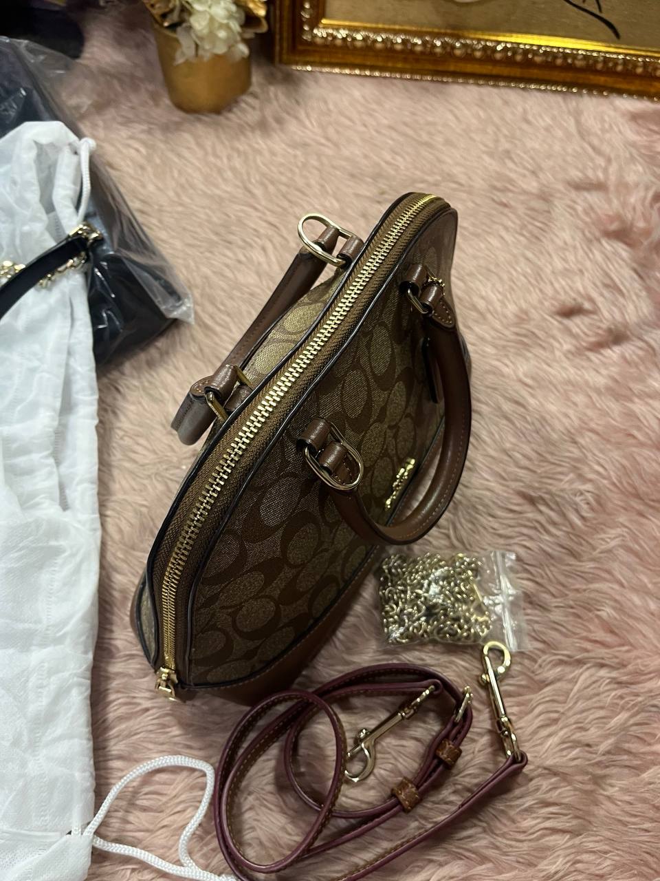 ORIG Preloved Coach Mini Sierra Satchel Signature Khaki Saddle Brown Bag