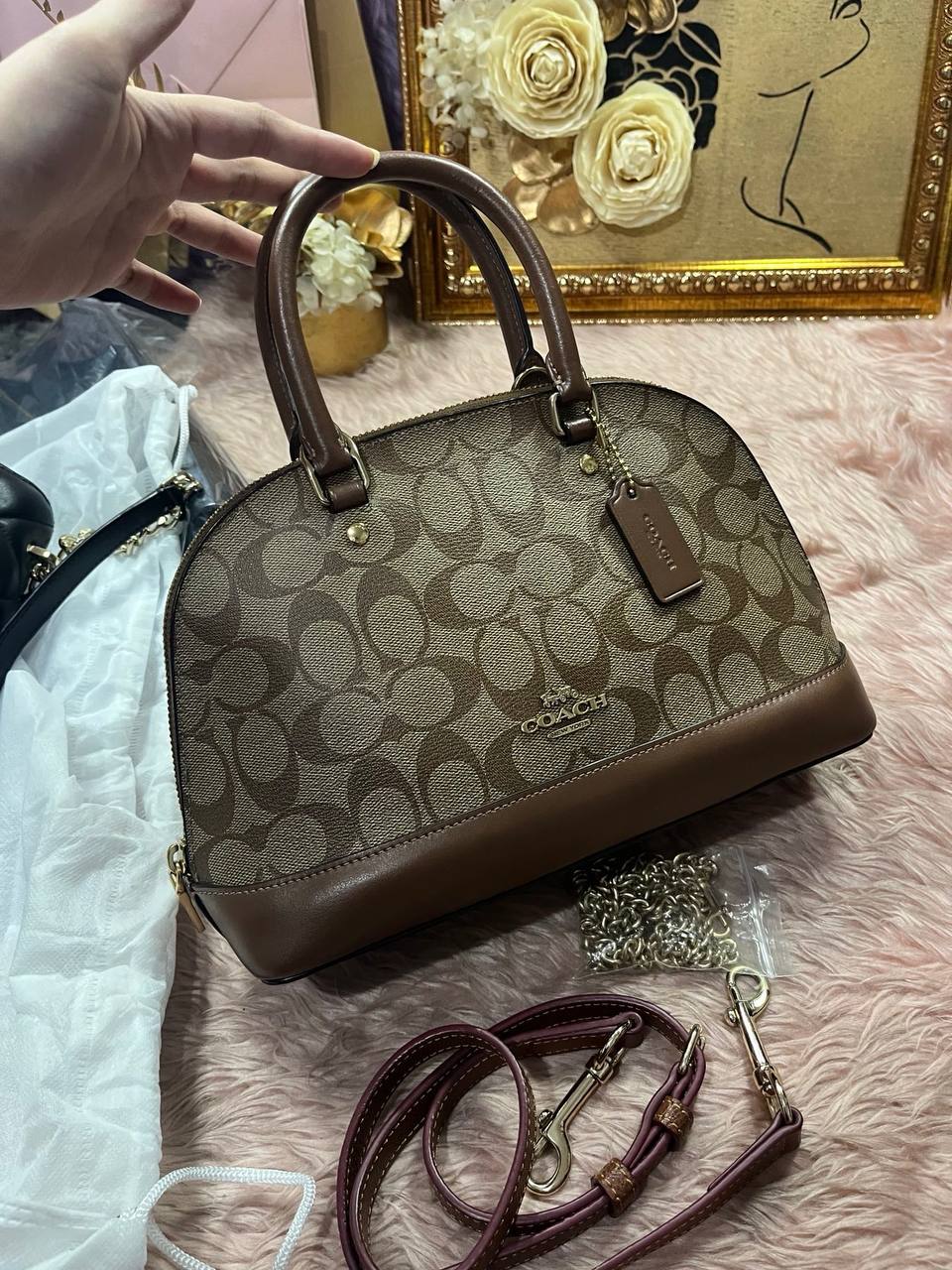 ORIG Preloved Coach Mini Sierra Satchel Signature Khaki Saddle Brown Bag