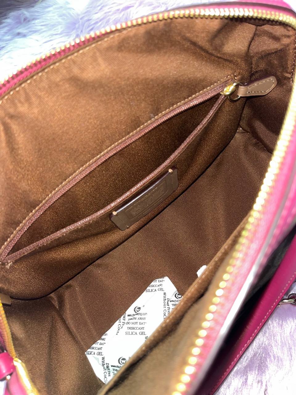 ORIG Preloved Coach Rowan Satchel Signature Khaki Dark Fuchsia Pink Bag