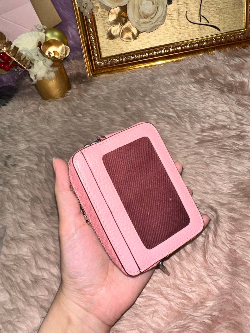ORIG Preloved Coach Zip Card Case Small Pink Wallet