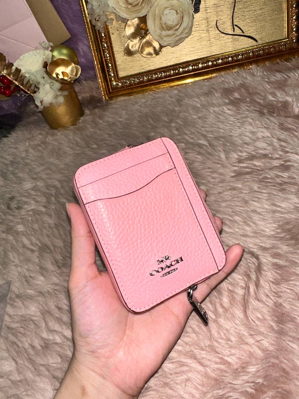 ORIG Preloved Coach Zip Card Case Small Pink Wallet
