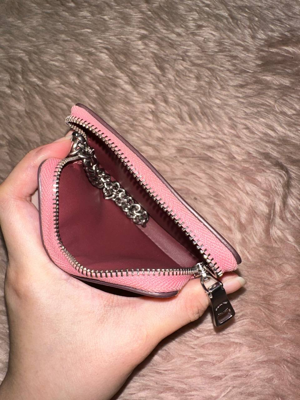 ORIG Preloved Coach Zip Card Case Small Pink Wallet