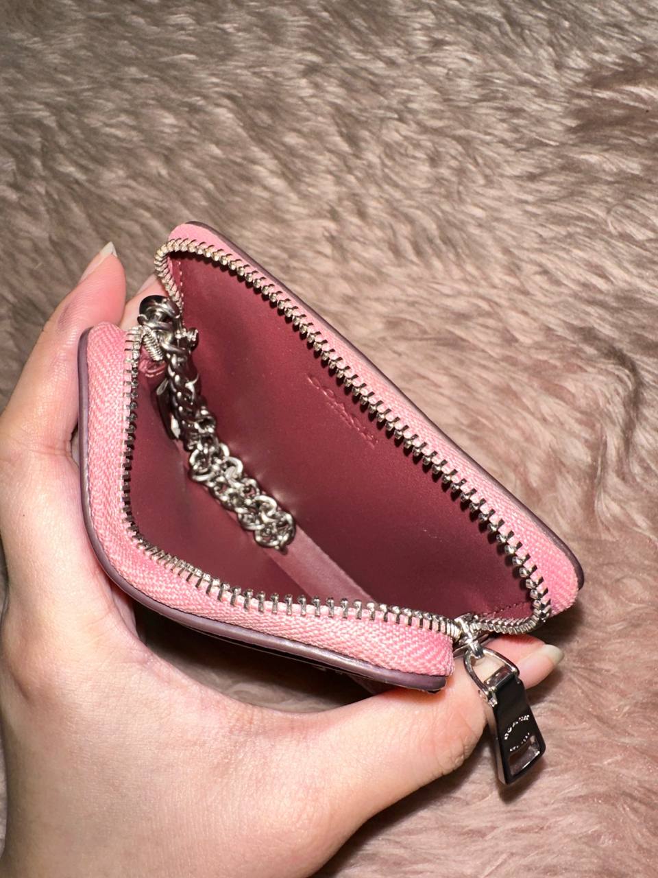 ORIG Preloved Coach Zip Card Case Small Pink Wallet