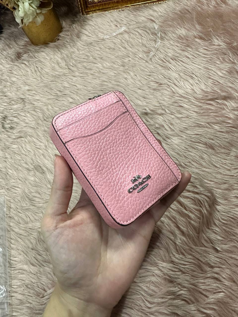 ORIG Preloved Coach Zip Card Case Small Pink Wallet