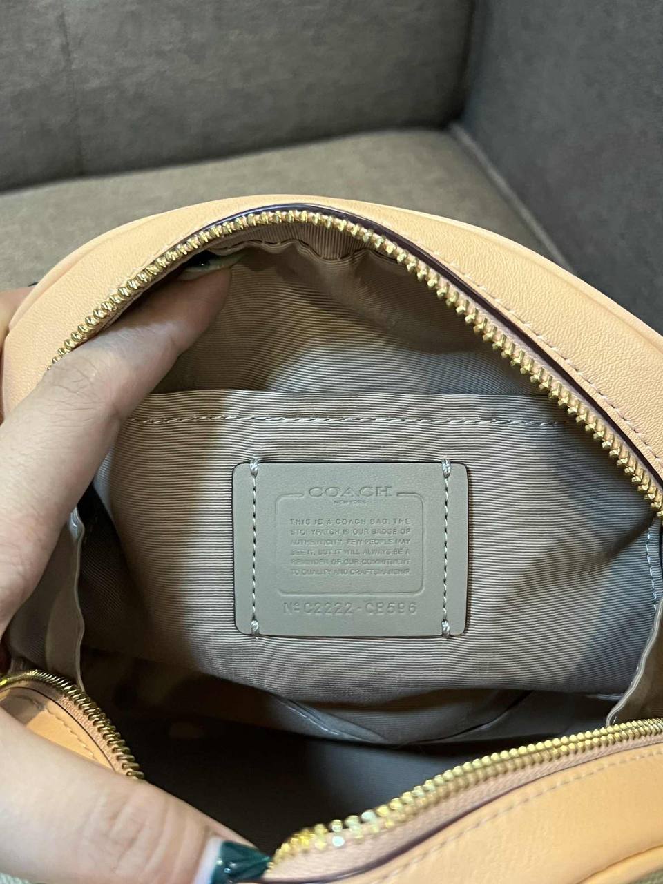ORIG Preloved Coach Sydney Satchel Small Bag With Strawberry Print Light Khaki/Peach