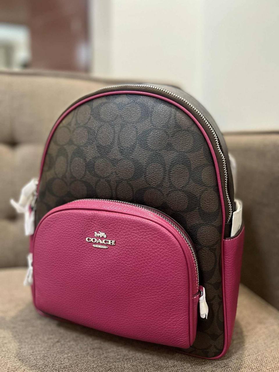 ORIG & IMPORTED Coach Medium Court Backpack In Signature Canvas Brown/Pink Bag