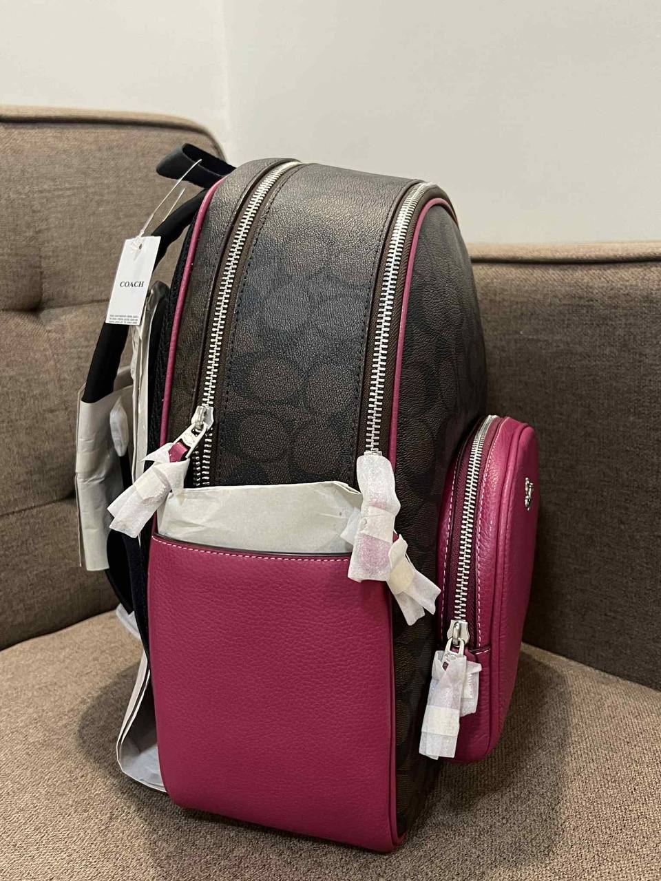 ORIG & IMPORTED Coach Medium Court Backpack In Signature Canvas Brown/Pink Bag