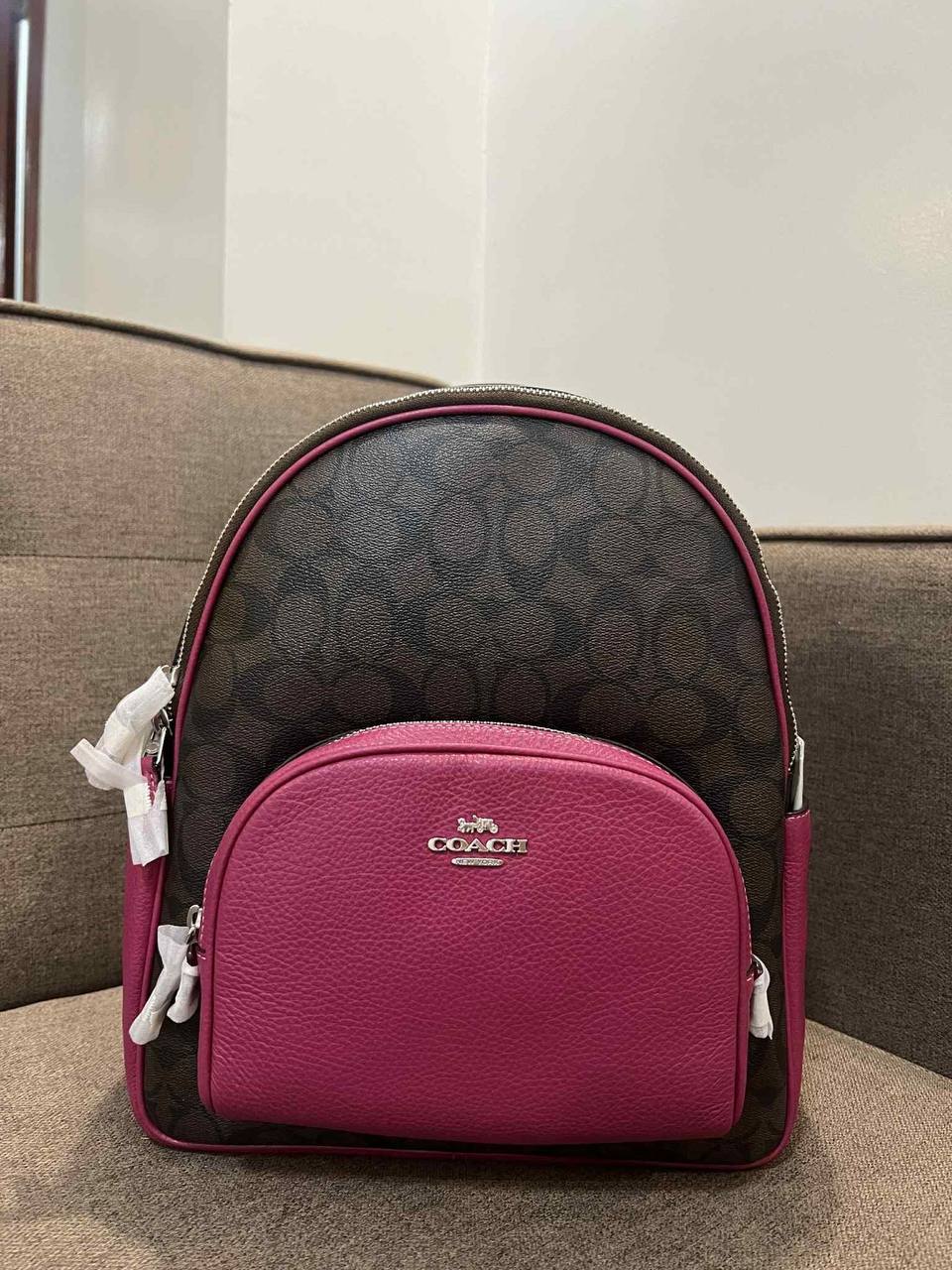 ORIG & IMPORTED Coach Medium Court Backpack In Signature Canvas Brown/Pink Bag