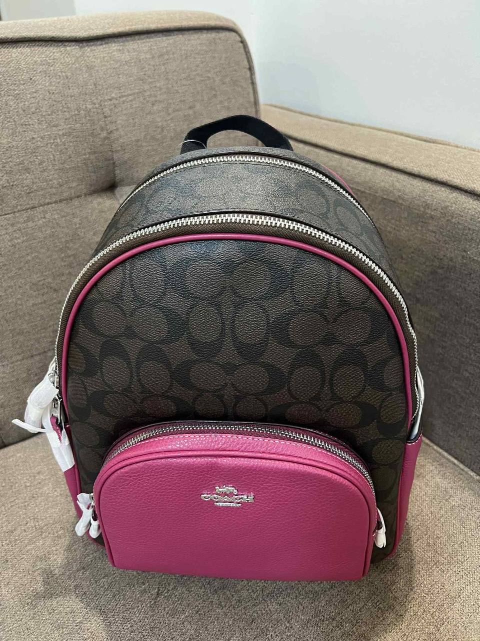 ORIG & IMPORTED Coach Medium Court Backpack In Signature Canvas Brown/Pink Bag