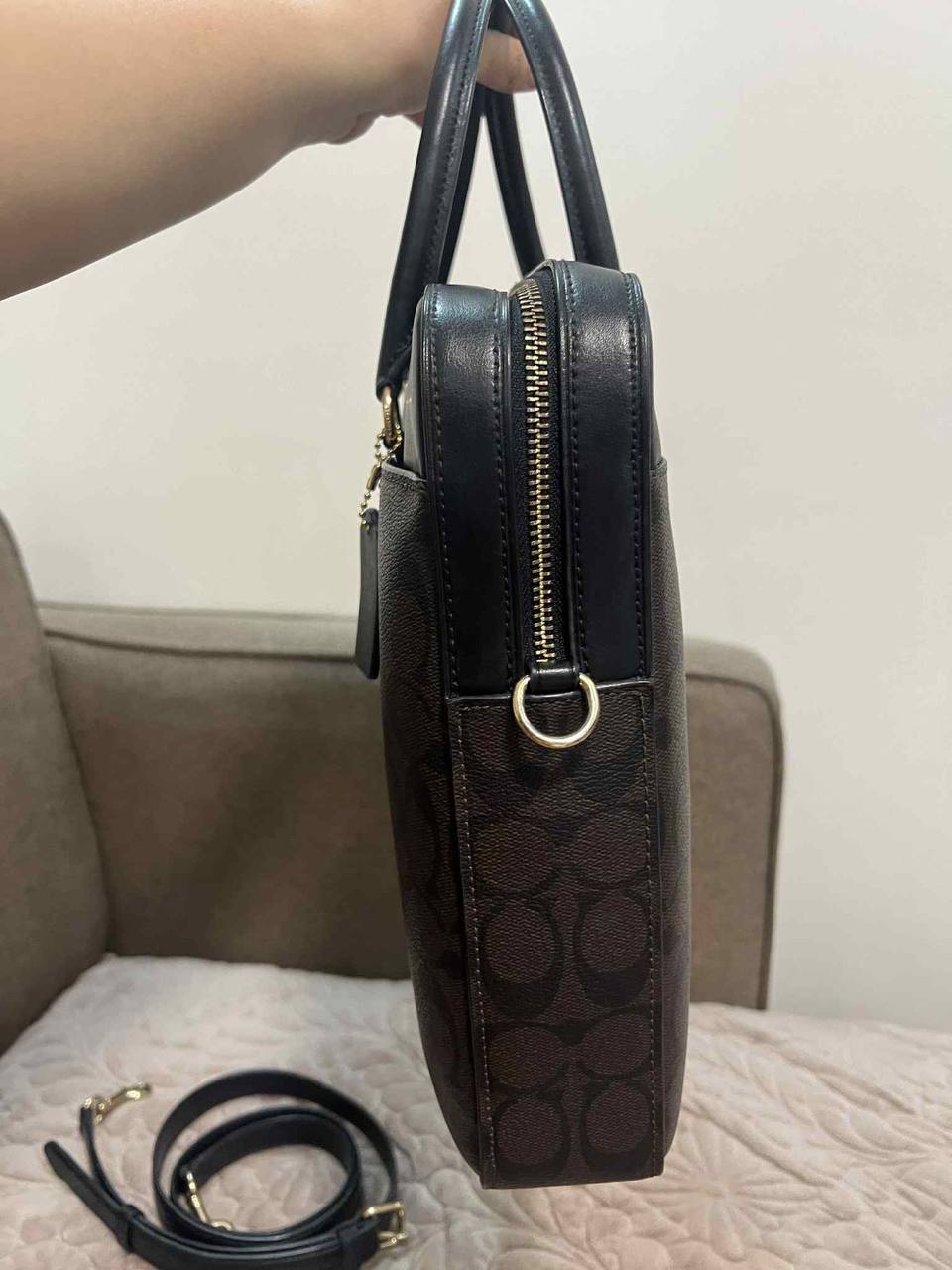 ORIG Preloved Coach Laptop Brown Bag In Signature Canvas