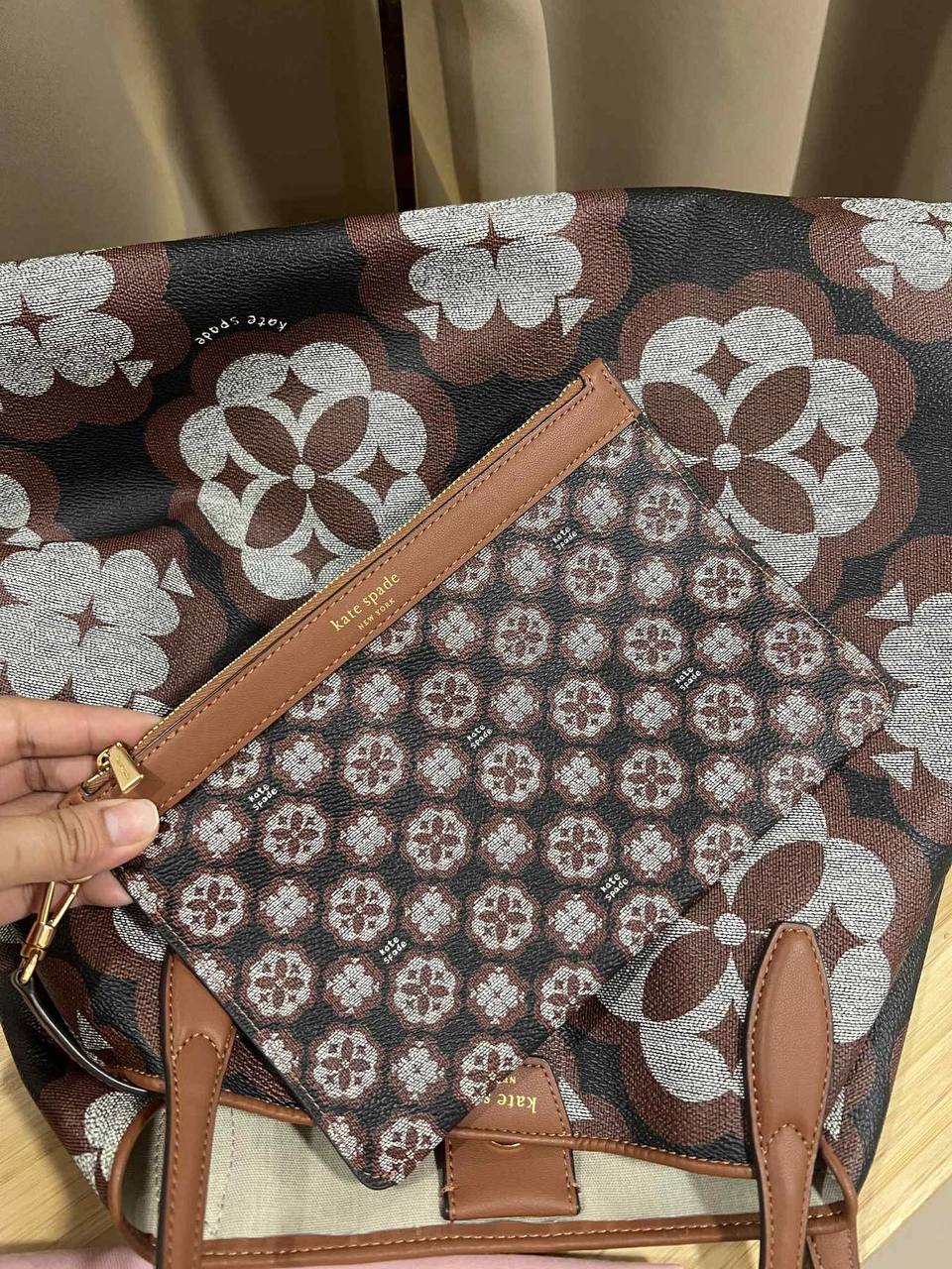 ORIG Preloved Kate Spade Spade Flower Monogram Sutton Medium Tote Brown Bag