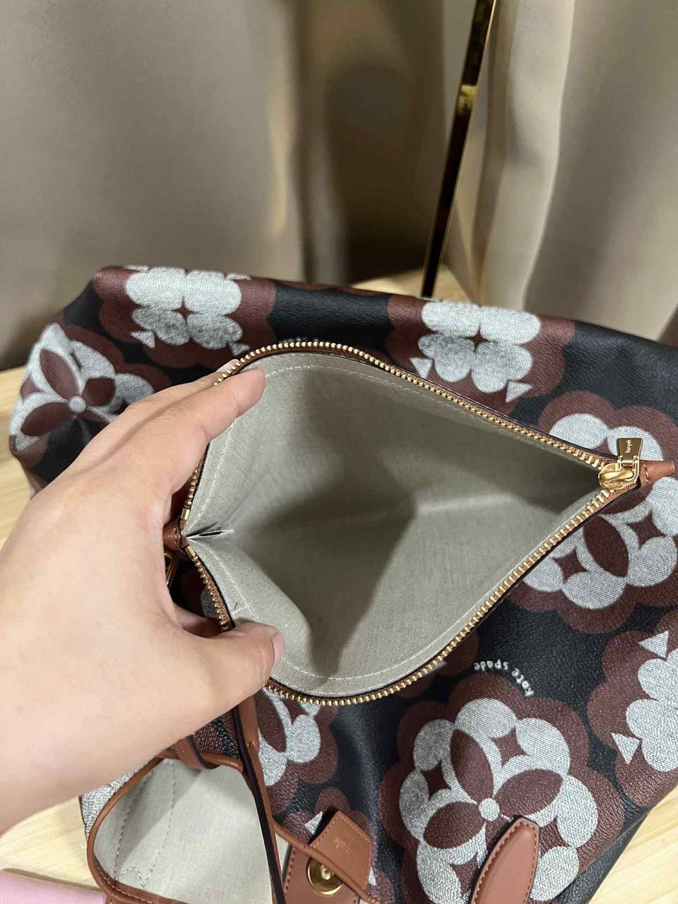 ORIG Preloved Kate Spade Spade Flower Monogram Sutton Medium Tote Brown Bag