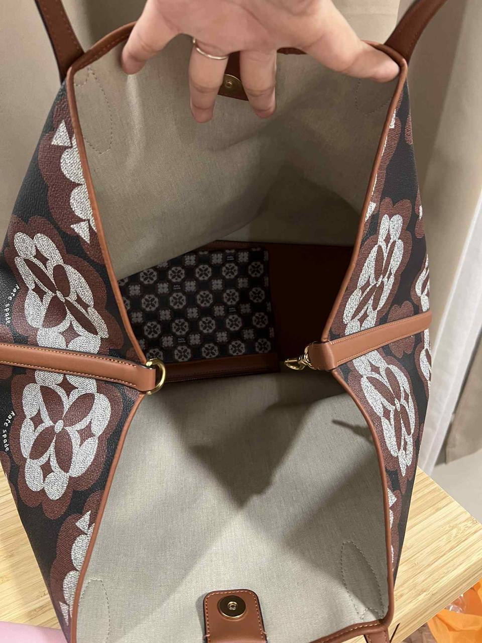 ORIG Preloved Kate Spade Spade Flower Monogram Sutton Medium Tote Brown Bag