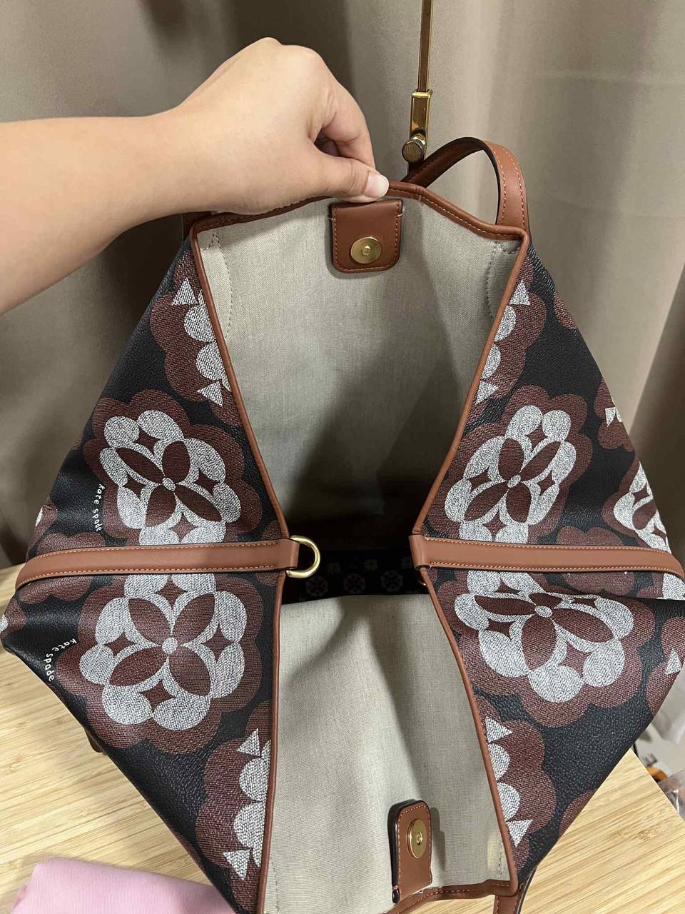 ORIG Preloved Kate Spade Spade Flower Monogram Sutton Medium Tote Brown Bag