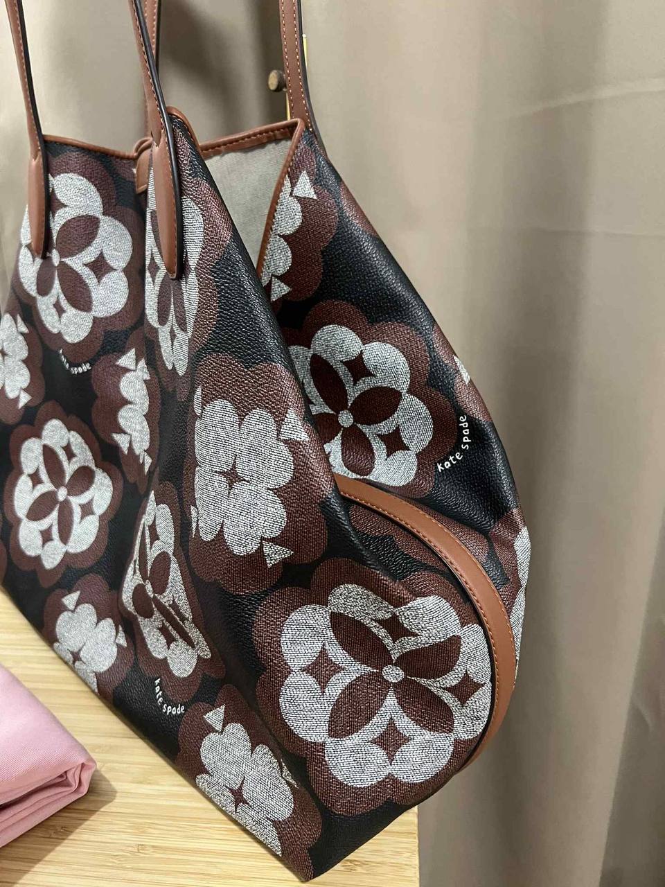 ORIG Preloved Kate Spade Spade Flower Monogram Sutton Medium Tote Brown Bag