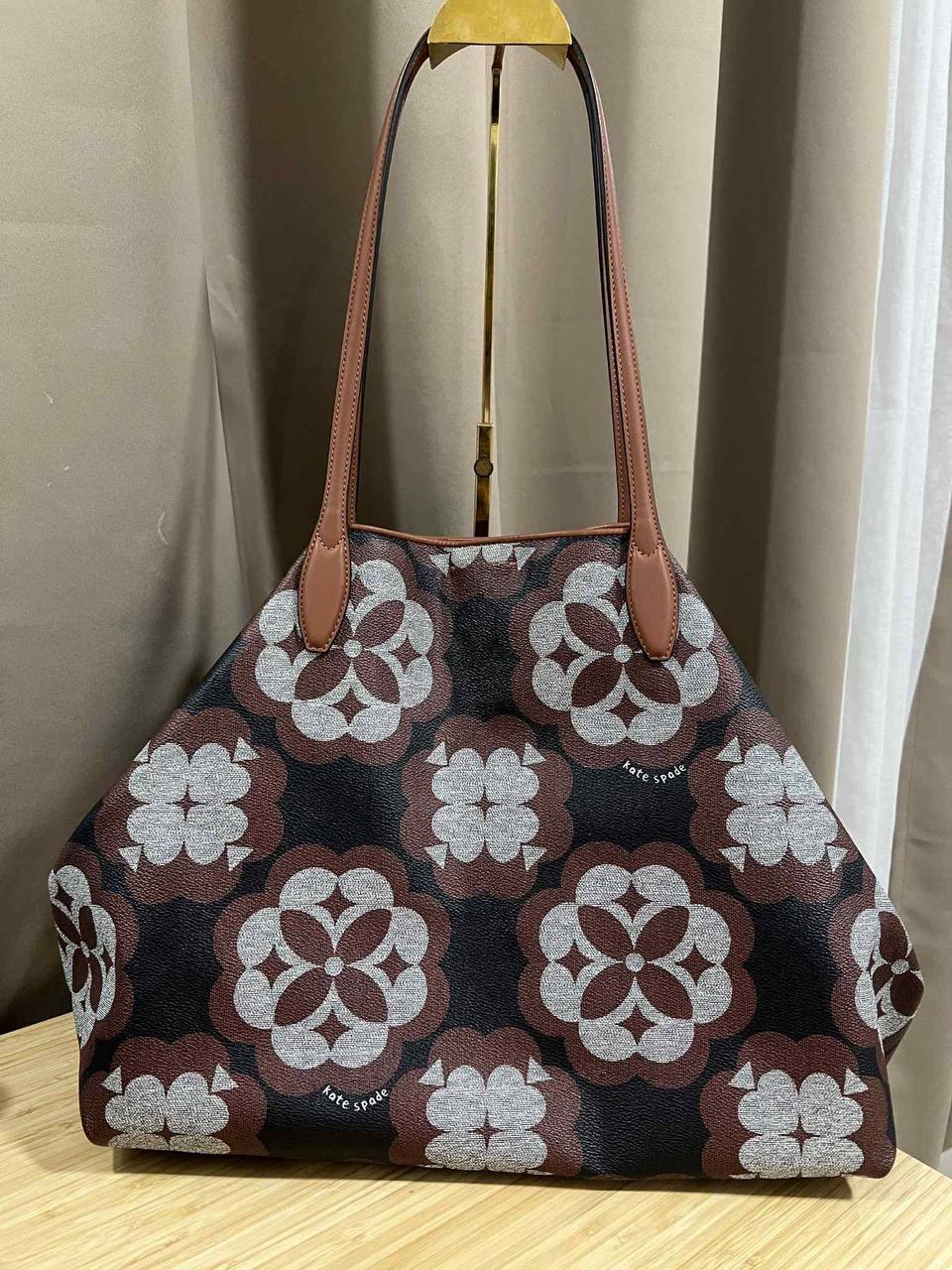 ORIG Preloved Kate Spade Spade Flower Monogram Sutton Medium Tote Brown Bag