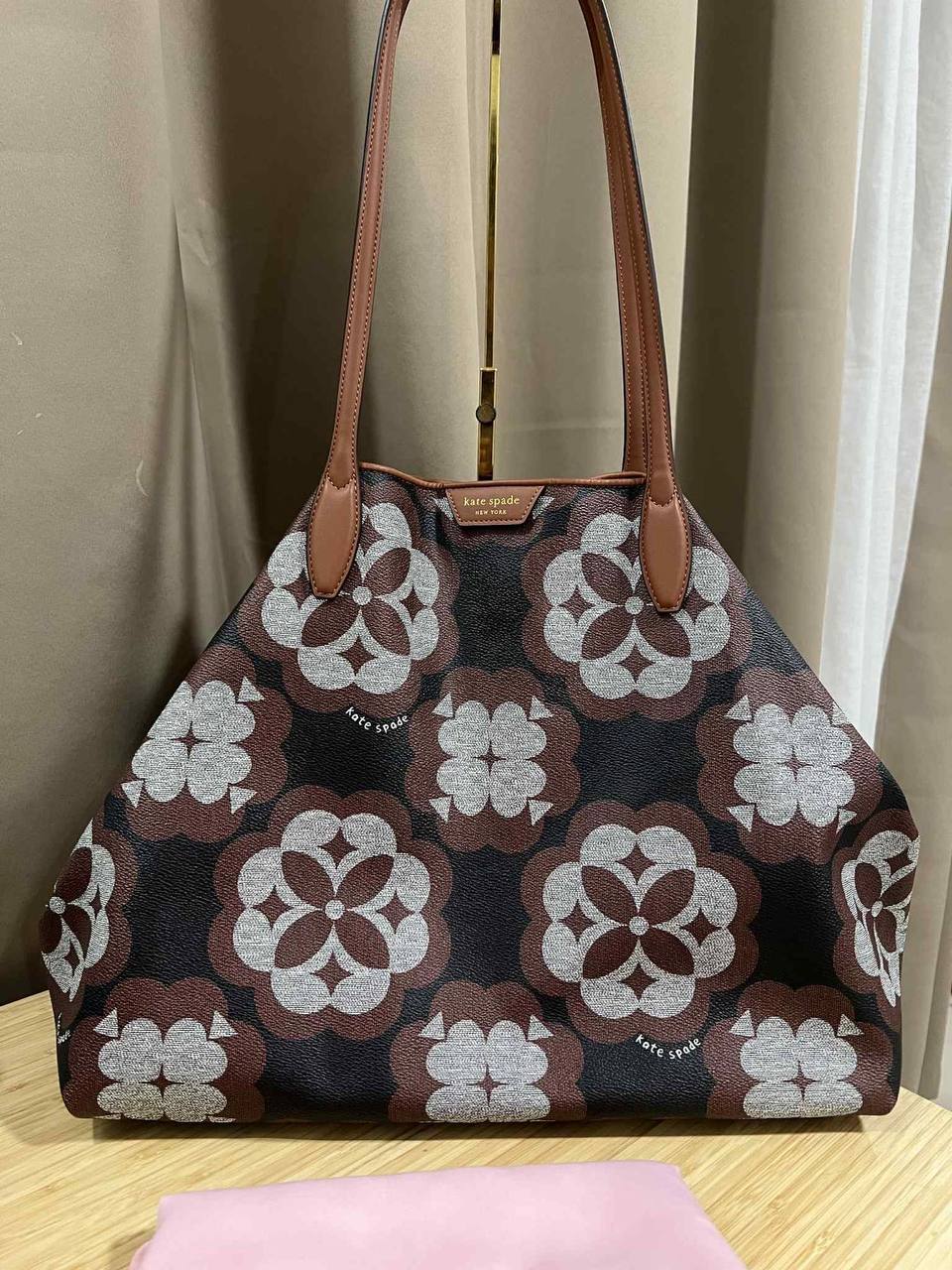 ORIG Preloved Kate Spade Spade Flower Monogram Sutton Medium Tote Brown Bag