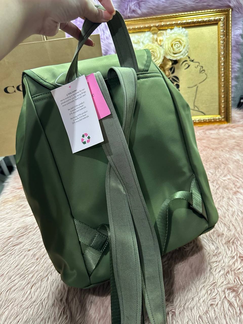 ORIG & IMPORTED KS The Little Better Sam Nylon Medium Backpack Bag in Sapling Green