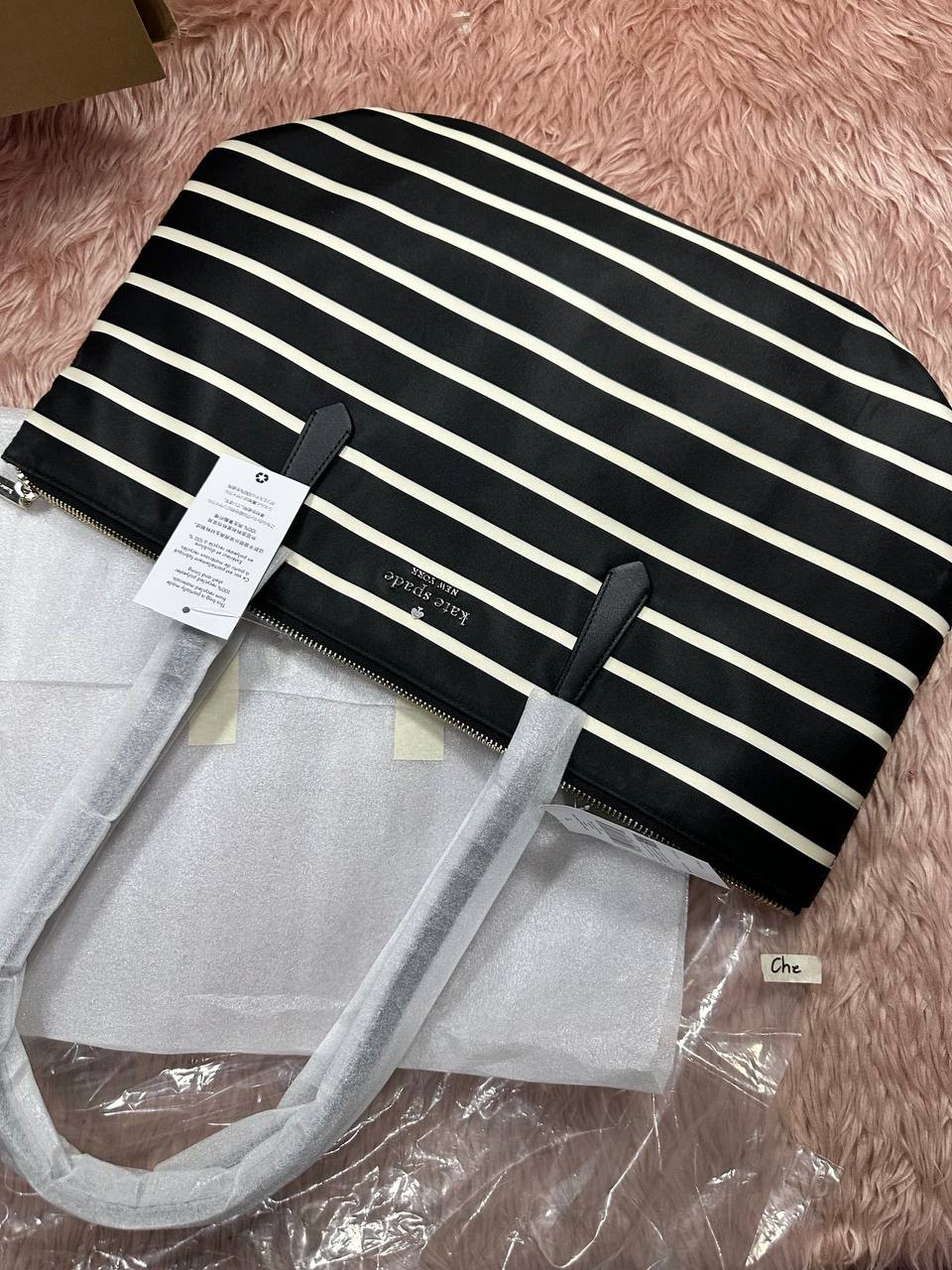ORIG & IMPORTED KS Kitt Large Tote Nylon Bag Black & White Stripes