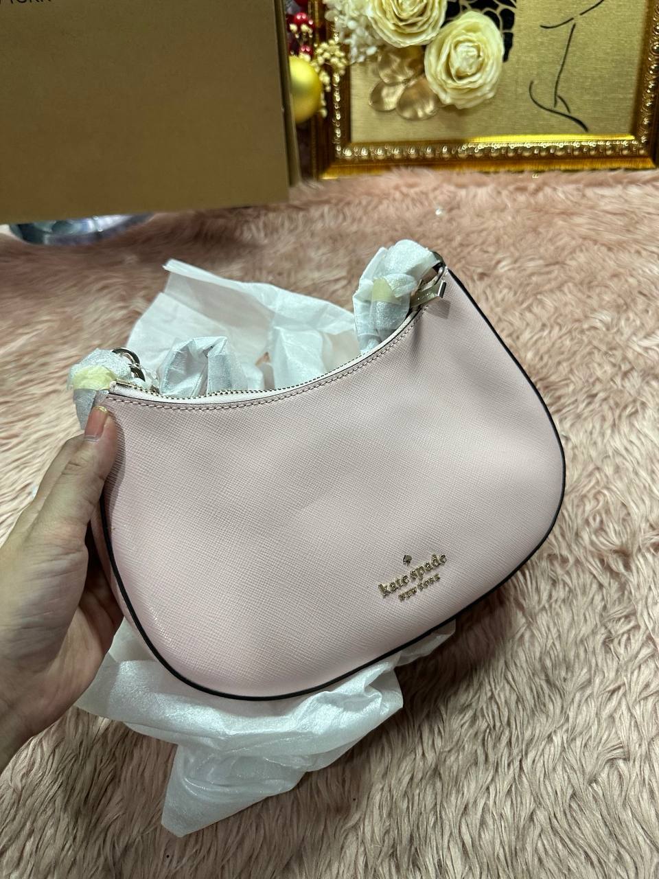 ORIG & IMPORTED KS Staci Moon Hobo Shoulder Crossbody Bag Pink