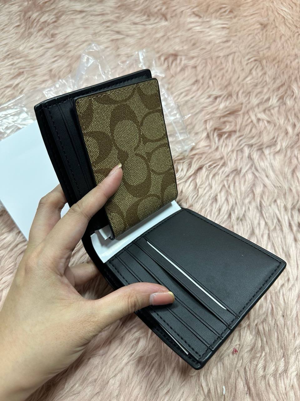 ORIG & IMPORTED COACH 3 in 1 Compact Signature Leather Tan Brown Men's Wallet