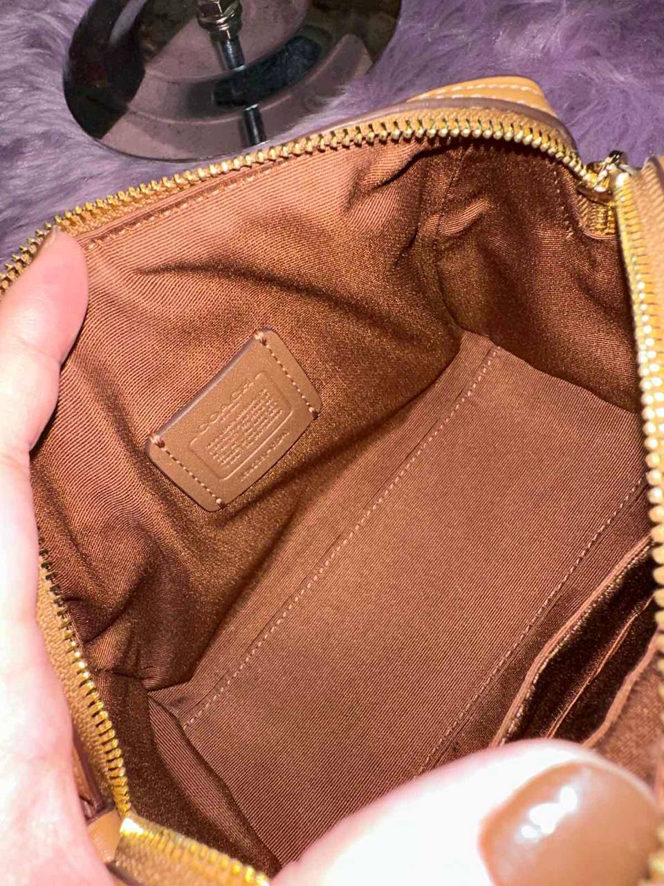 ORIG Preloved Coach Mini Rowan Crossbody Bag With Stripe Light Brown/White