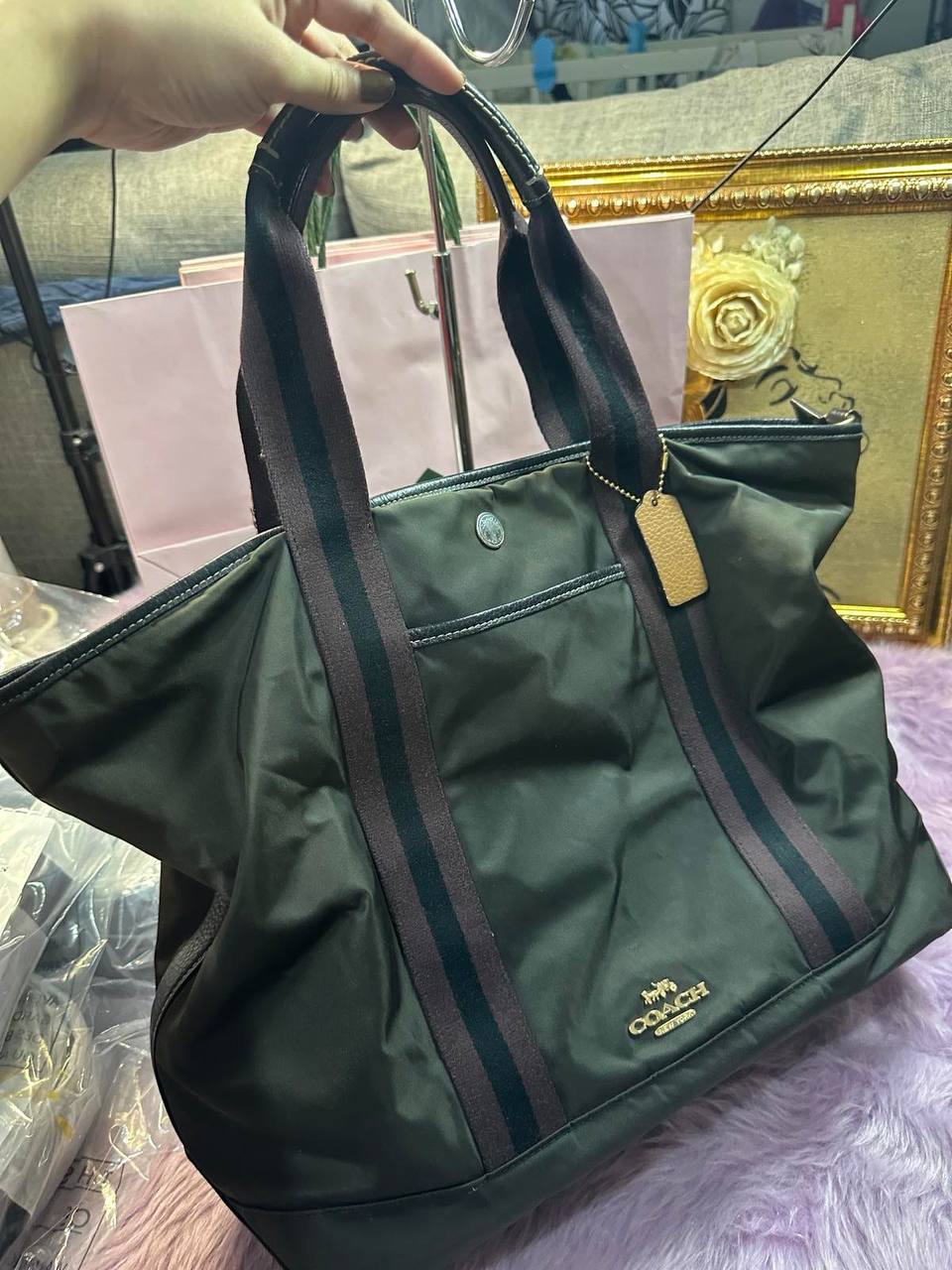 ORIG Preloved Coach Ellis Weekender Nylon Tote Large Black Bag