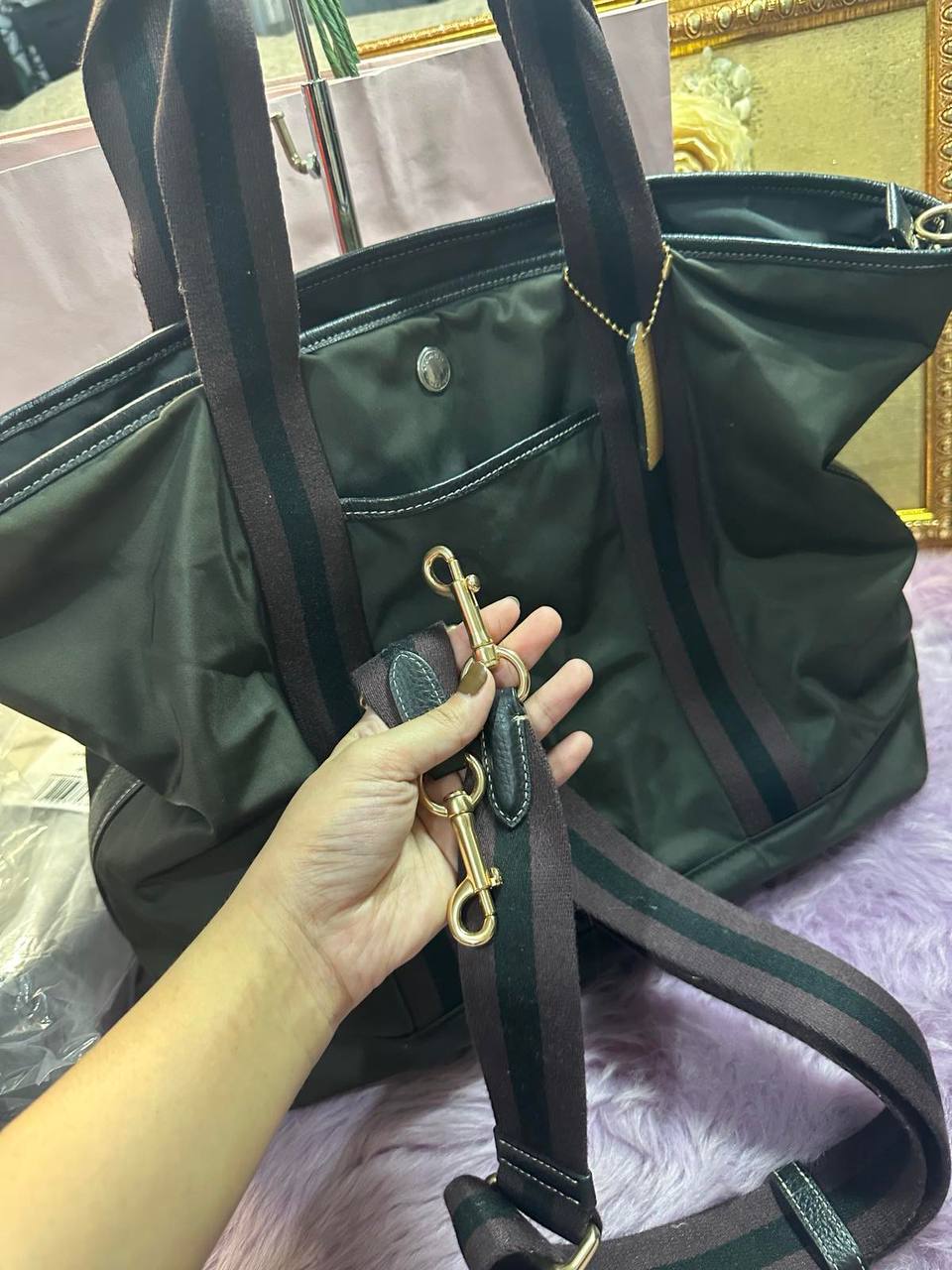 ORIG Preloved Coach Ellis Weekender Nylon Tote Large Black Bag
