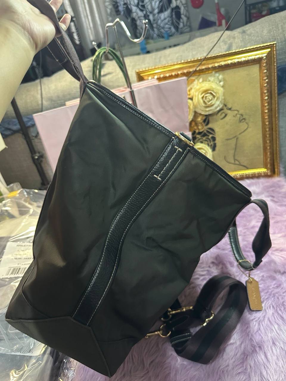 ORIG Preloved Coach Ellis Weekender Nylon Tote Large Black Bag