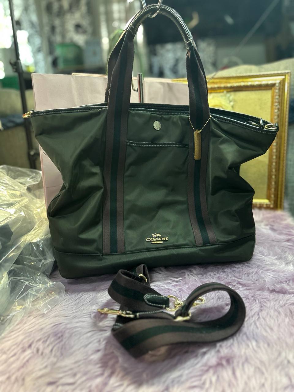 ORIG Preloved Coach Ellis Weekender Nylon Tote Large Black Bag