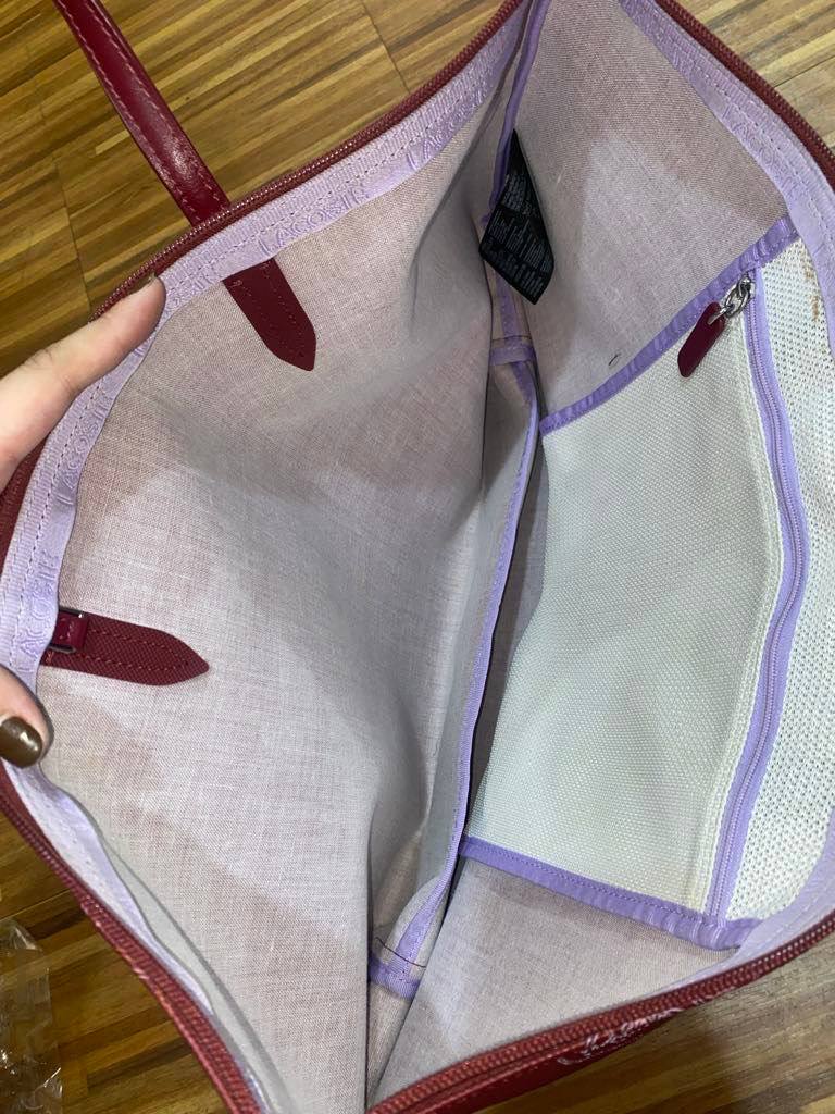 ORIG Preloved Lacoste L.12.12 Concept Large All Over Print Shopping Red Tote Bag