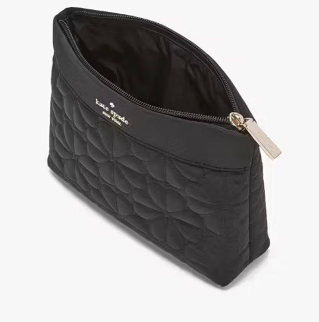 ORIG & IMPORTED KS Spade Flower Quilted Cosmetic Pouch Black