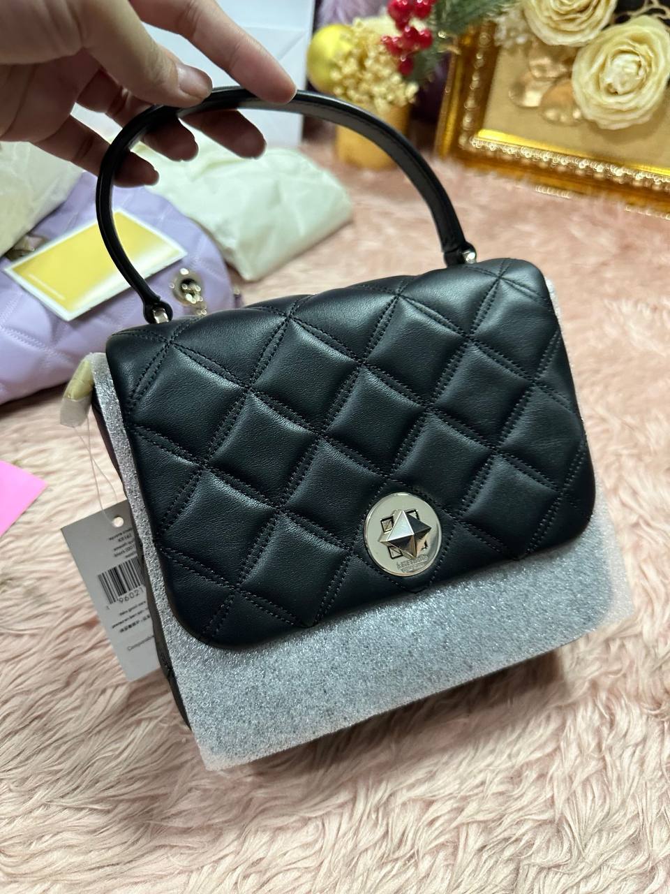 ORIG & IMPORTED KS Natalia Top Handle Square Quilted Black Bag