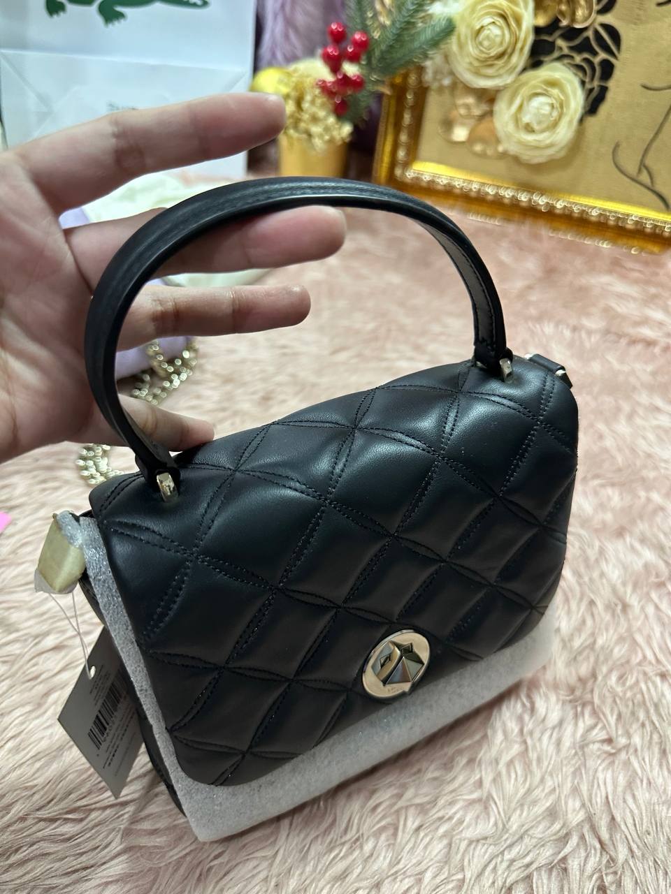 ORIG & IMPORTED KS Natalia Top Handle Square Quilted Black Bag