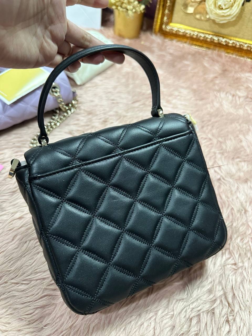 ORIG & IMPORTED KS Natalia Top Handle Square Quilted Black Bag
